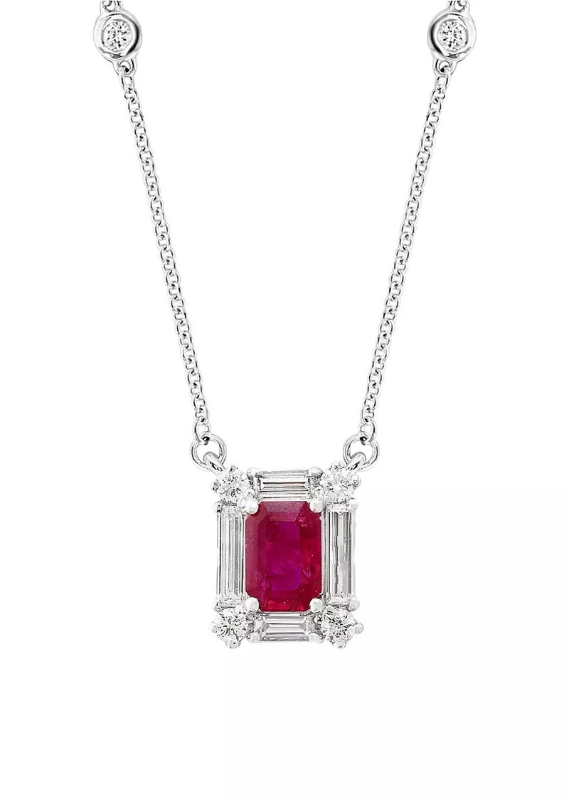 Saks Fifth Avenue 14K White Gold, Ruby & 0.42 TCW Diamond Pendant Necklace