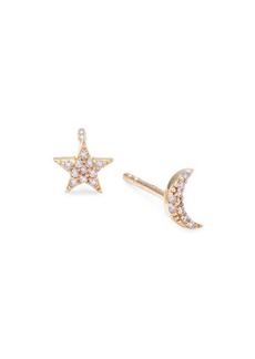 Saks Fifth Avenue 14K Yellow Gold & 0.05 TCW Diamond Star & Moon Stud Earrings