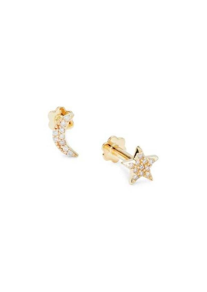 Saks Fifth Avenue 14K Yellow Gold & 0.053 TCW Diamond Mismatch Flat Back Stud Earrings