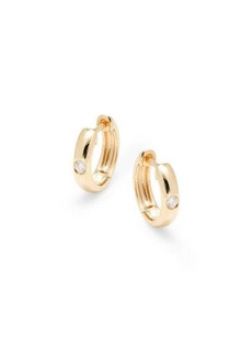 Saks Fifth Avenue 14K Yellow Gold & 0.063 TCW Diamond Studded Huggie Earrings