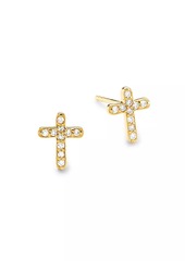 Saks Fifth Avenue 14K Yellow Gold & 0.13 TCW Diamond Cross Stud Earrings