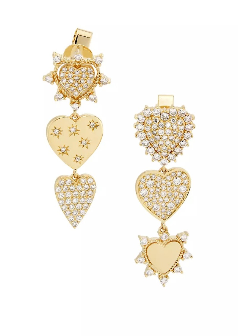 Saks Fifth Avenue 14K Yellow Gold & 1.01 TCW Diamond Mismatched Triple Heart Drop Earrings