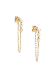 Saks Fifth Avenue 14K Yellow Gold & 3MM Cultured Freshwater Pearl Chain Drop Earrings
