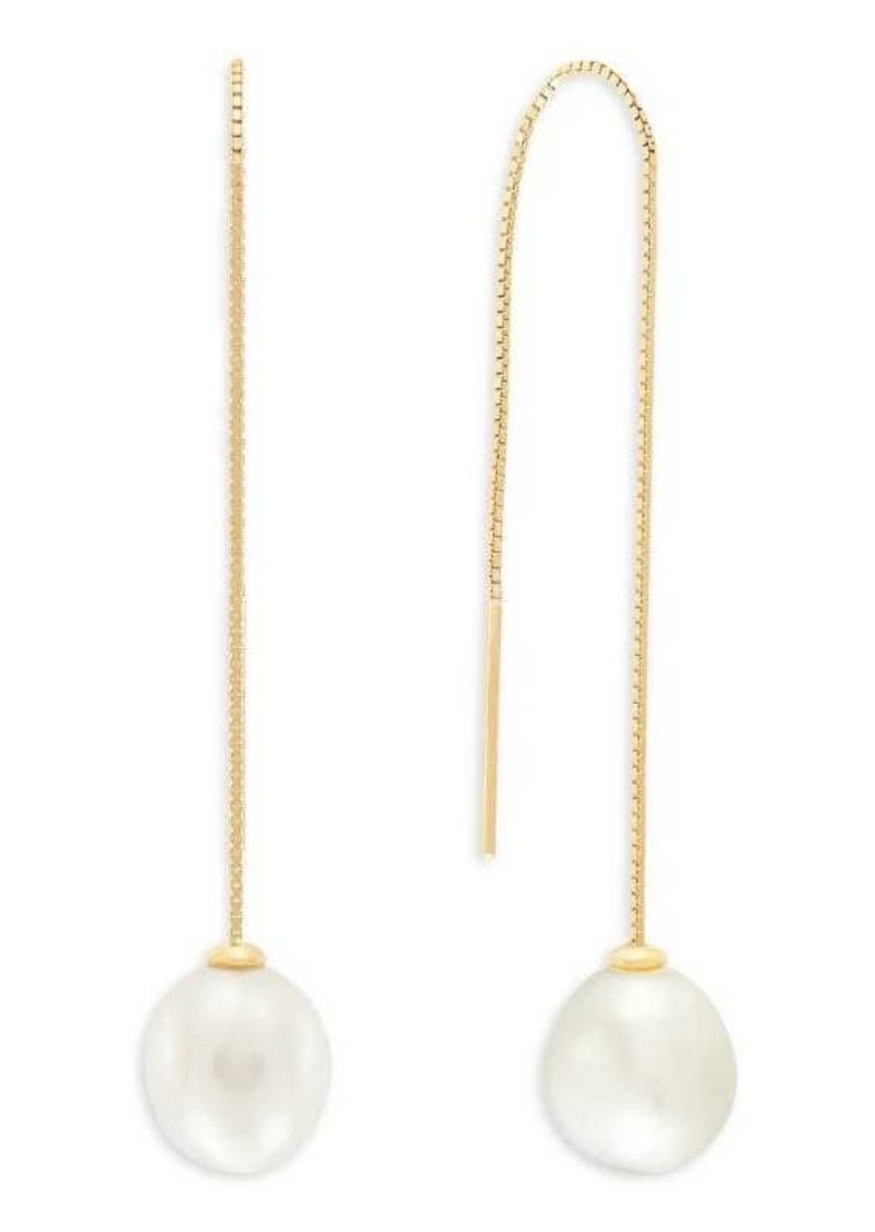 Saks Fifth Avenue 14K Yellow Gold & 9.5-10MM Freshwater Pearl Threader Earrings