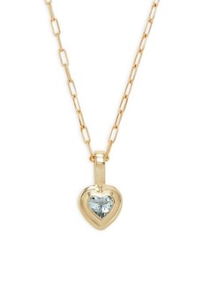 Saks Fifth Avenue 14K Yellow Gold & Aquamarine Heart Pendant Necklace
