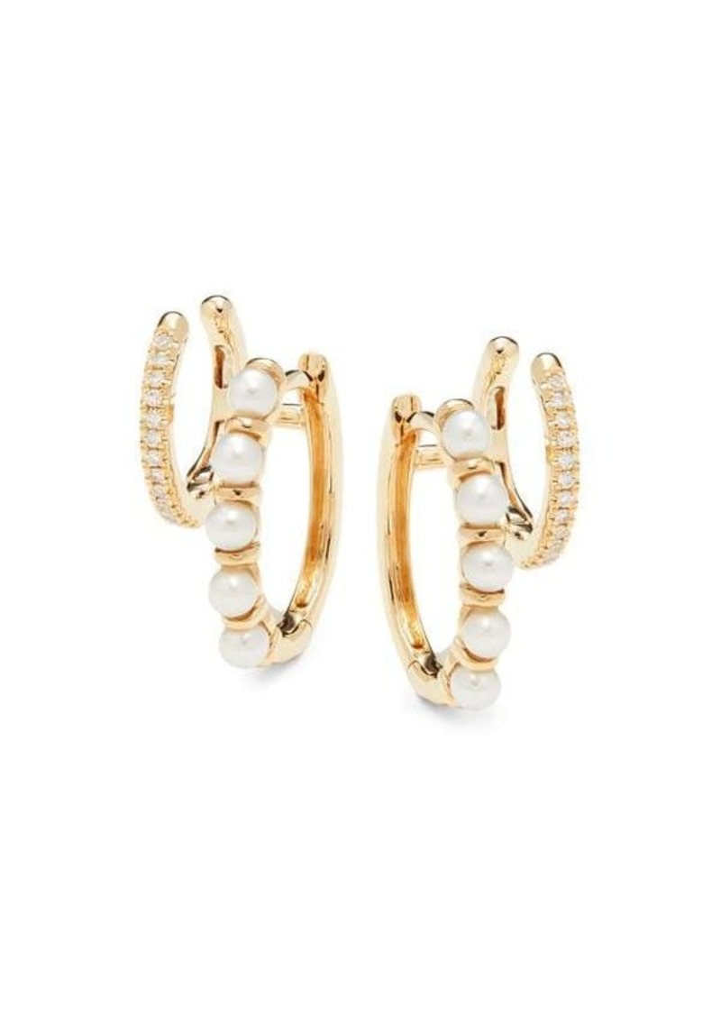 Saks Fifth Avenue 14K Yellow Gold, 2.2-2.5MM Cultured Pearl & 0.07 TCW Diamond DoubleHuggie Cuff Earrings