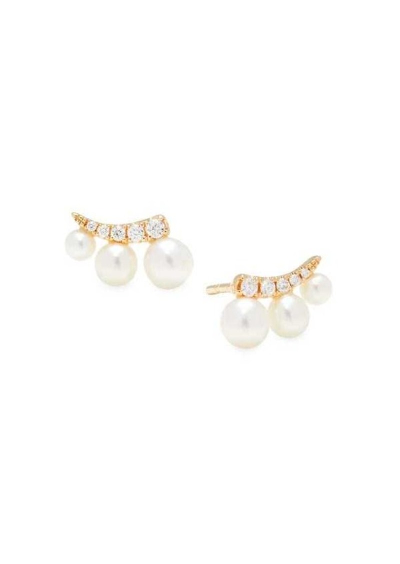 Saks Fifth Avenue 14K Yellow Gold, 2.5-4.5MM Freshwater Pearl & Diamond Stud Earrings