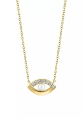 Saks Fifth Avenue 14K Yellow Gold, 3MM Freshwater Pearl, & 0.07 TCW Diamond Evil Eye Pendant Necklace