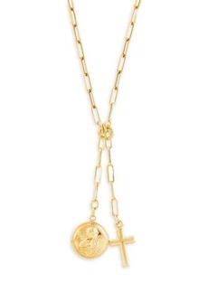 Saks Fifth Avenue 14K Yellow Gold Angel Disk & Cross Lariat Necklace