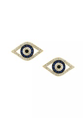 Saks Fifth Avenue 14K Yellow Gold, Blue Sapphire & 0.21 TCW Diamond Evil Eye Stud Earrings