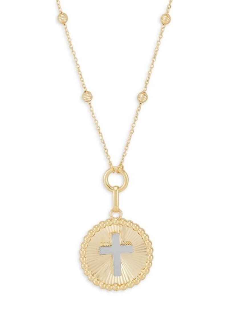 Saks Fifth Avenue 14K Yellow Gold Cross Pendant Beaded Chain Necklace