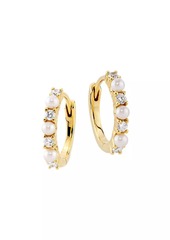 Saks Fifth Avenue 14K Yellow Gold, Cultured Freshwater Pearl & 0.14 TCW Diamond Huggie Hoop Earrings