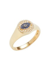 Saks Fifth Avenue 14K Yellow Gold, Diamond & Sapphire Evil Eye Ring