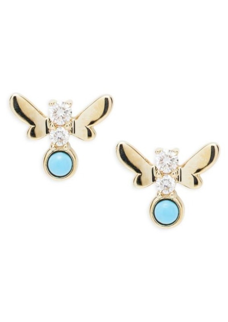 Saks Fifth Avenue 14K Yellow Gold, Diamond & Turquoise Stud Earrings