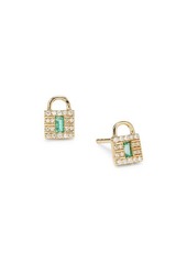 Saks Fifth Avenue 14K Yellow Gold, Emerald & Diamond Lock Stud Earrings