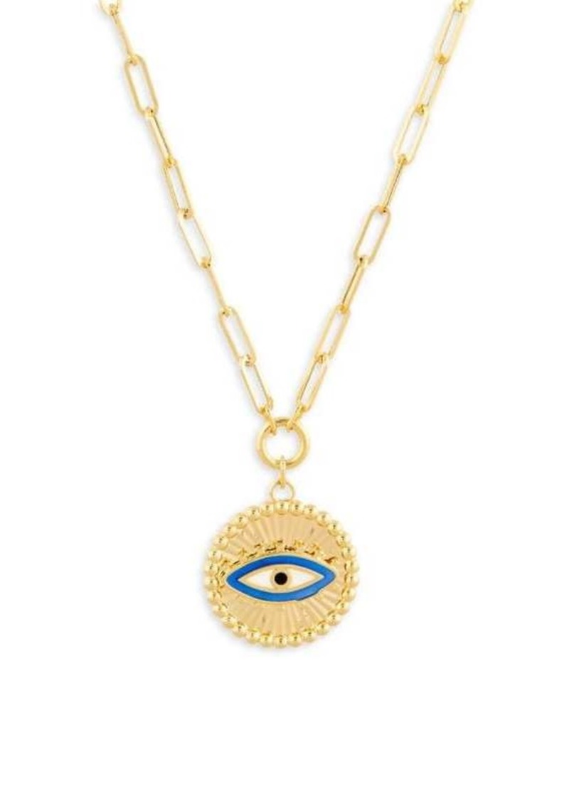 Saks Fifth Avenue 14K Yellow Gold Evil Eye Pendant Paperclip Chain Necklace