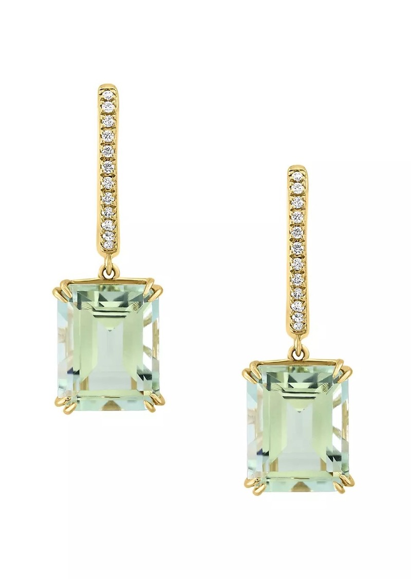 Saks Fifth Avenue 14K Yellow Gold, Green Amethyst & 0.09 TCW Diamond Drop Earrings