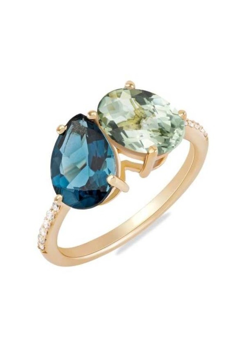 Saks Fifth Avenue 14K Yellow Gold, London Blue Topaz, Green Amethyst & Diamond Ring