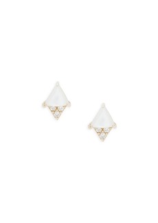 Saks Fifth Avenue 14K Yellow Gold, Mother Of Pearl & Diamond Stud Earrings