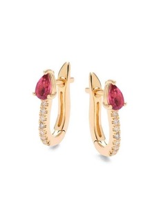 Saks Fifth Avenue 14K Yellow Gold, Pink Tourmaline & Diamond Huggie Earrings