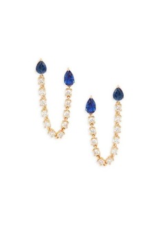 Saks Fifth Avenue 14K Yellow Gold, Sapphire & Diamond Chain Double Piercing Earrings
