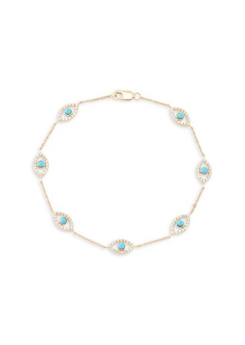 Saks Fifth Avenue 14K Yellow Gold, Synthetic Turquoise & White Topaz Station Bracelet