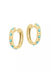 Saks Fifth Avenue 14K Yellow Gold, Turquoise & 0.03 TCW Diamond Huggie Hoop Earrings