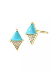 Saks Fifth Avenue 14K Yellow Gold, Turquoise, & 0.06 TCW Diamond Stud Earrings