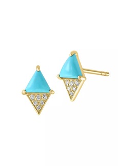 Saks Fifth Avenue 14K Yellow Gold, Turquoise, & 0.06 TCW Diamond Stud Earrings