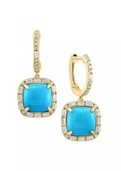 Saks Fifth Avenue 14K Yellow Gold, Turquoise & 0.5 TCW Diamond Halo Drop Earrings
