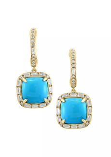 Saks Fifth Avenue 14K Yellow Gold, Turquoise & 0.5 TCW Diamond Halo Drop Earrings