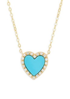 Saks Fifth Avenue ​14K Yellow Gold, Turquoise & Diamond Heart Pendant Necklace