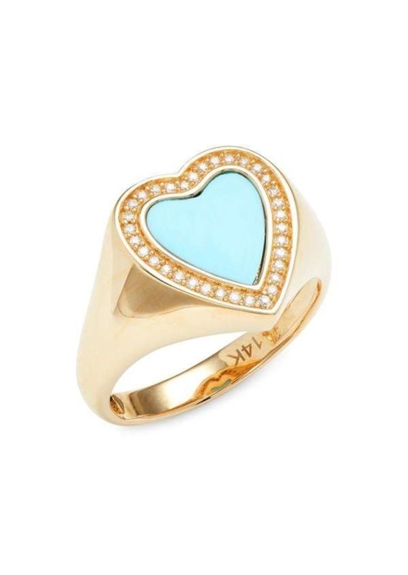 Saks Fifth Avenue 14K Yellow Gold, Turquoise & Diamond Heart Ring