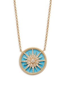 Saks Fifth Avenue 14K Yellow Gold, Turquoise & Diamond Starburst Pendant Necklace