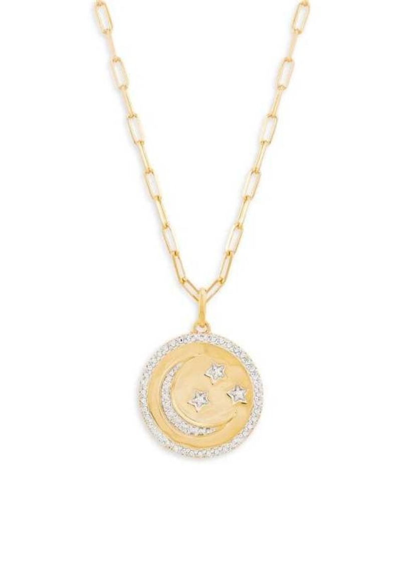 Saks Fifth Avenue 14K Yellow Goldplated Sterling Silver 0.1 TCW Diamond Moon & Star Pendant Necklace