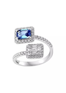 Saks Fifth Avenue 18K White Gold, Blue Sapphire & 0.19 TCW Diamond Bypass Ring
