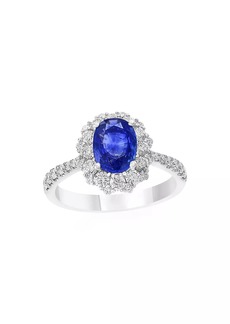 Saks Fifth Avenue 18K White Gold, Blue Sapphire & 0.81 TCW Diamond Halo Ring