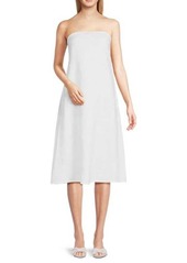 Saks Fifth Avenue Bandeau Neck 100% Linen Knee Length Dress