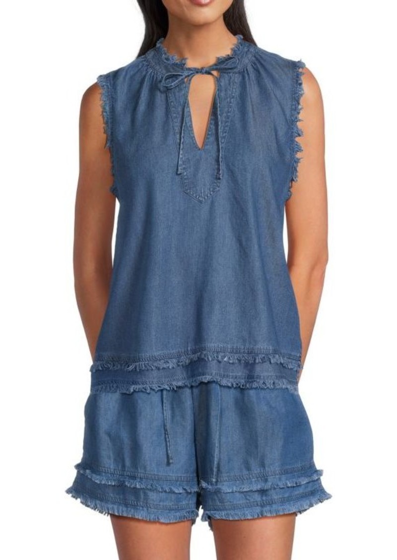 Saks Fifth Avenue Chambray Sleeveless V-Neck Top