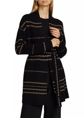 Saks Fifth Avenue COLLECTION Cashmere Contrast Color Stitch Self-Belted Cardigan