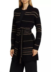 Saks Fifth Avenue COLLECTION Cashmere Contrast Color Stitch Self-Belted Cardigan