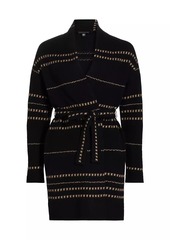 Saks Fifth Avenue COLLECTION Cashmere Contrast Color Stitch Self-Belted Cardigan