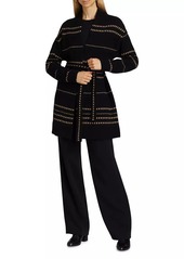 Saks Fifth Avenue COLLECTION Cashmere Contrast Color Stitch Self-Belted Cardigan