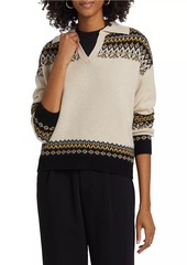 Saks Fifth Avenue COLLECTION Cashmere Open Collar Fair Isle Sweater