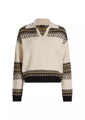 Saks Fifth Avenue COLLECTION Cashmere Open Collar Fair Isle Sweater