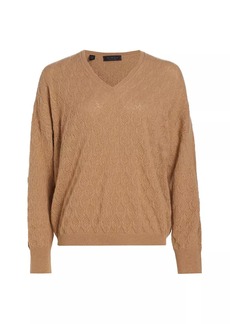 Saks Fifth Avenue COLLECTION Pointelle V-Neck Cashmere Sweater