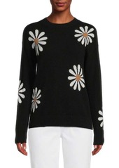 Saks Fifth Avenue Daisy Floral Crewneck 100% Cashmere Sweater