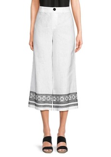 Saks Fifth Avenue Embroidered 100% Linen Cropped Pants