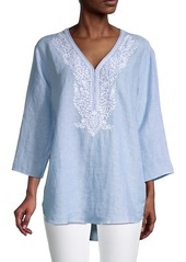 Saks Fifth Avenue Embroidered Linen Top