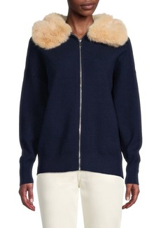 Saks Fifth Avenue Faux Fur Collar Bomber Sweater